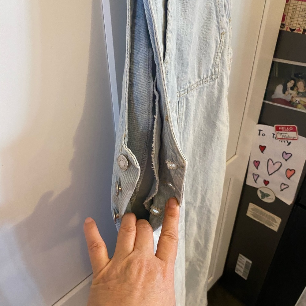 asos Stradivarius cropped wide leg denim dungarees light Blue Denim Overalls - Picture 8 of 16